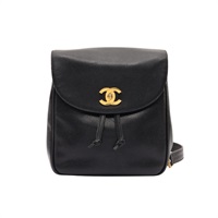 CHANEL 香奈兒 Vintage 後背包 黑色 荔枝紋牛皮 金扣