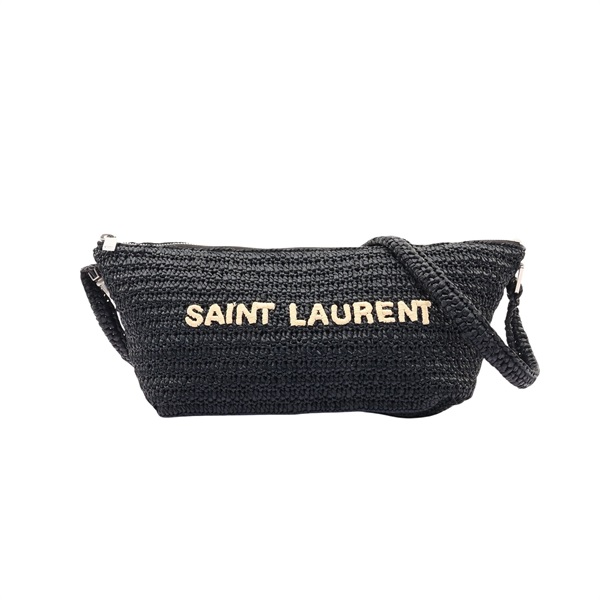 SAINT LAURENT YSL 聖羅蘭 肩背包 黑色 拉菲草編織 667490