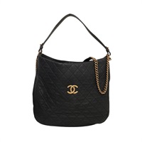 CHANEL 香奈兒 Country Chic 肩背包 黑色 荔枝紋牛皮 金扣 無卡