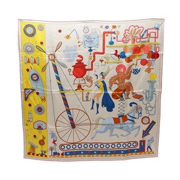 HERMES 愛馬仕 Tea for Two scarf 90 方巾 米/黃色 絲綢 H003968S