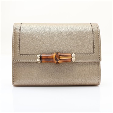 GUCCI 古馳 Bamboo 三折長夾 金色 牛皮 257017