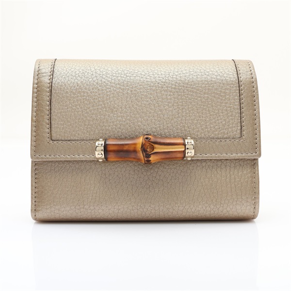 GUCCI 古馳 Bamboo 三折長夾 金色 牛皮 257017