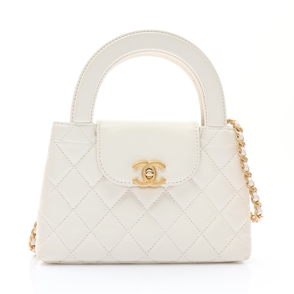 CHANEL 香奈兒 Nano Kelly 鍊帶兩用包 白色 羊皮 金扣 AS4416