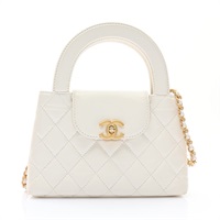 CHANEL 香奈兒 Nano Kelly 鍊帶兩用包 白色 羊皮 金扣 AS4416