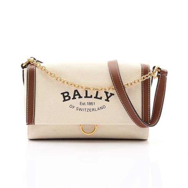BALLY 巴利 Cybrel ST135 肩背包 米白帆布 棕色牛皮