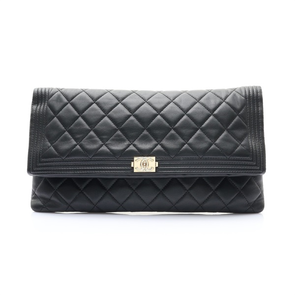 CHANEL 香奈兒 Beauty CC Boy Clutch 手拿包 黑色 菱格紋 羊皮 A80572