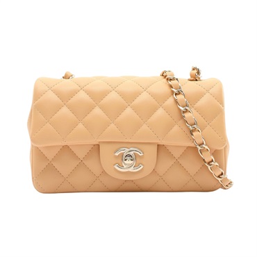 CHANEL 香奈兒 Mini Classic Flap 肩背包 淺褐色 菱格紋 羊皮 金扣 A69900