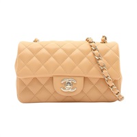 CHANEL 香奈兒 Mini Classic Flap 肩背包 淺褐色 菱格紋 羊皮 金扣 A69900