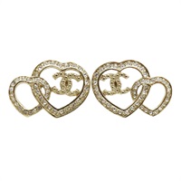 金色 合金 經典雙心水鑽 雙C LOGO 耳環