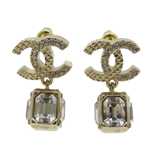LOGO 垂立體方水鑽 耳環【CHANEL 香奈兒】