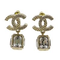 LOGO 垂立體方水鑽 耳環【CHANEL 香奈兒】