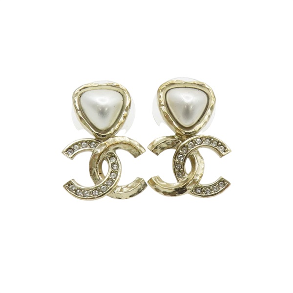 金色 合金 心型 珍珠 耳環【CHANEL 香奈兒】