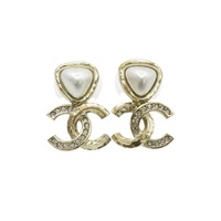 金色 合金 心型 珍珠 耳環【CHANEL 香奈兒】