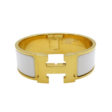 白色琺瑯 鍍金屬 Clic H 寬版手環【HERMES 愛馬仕】