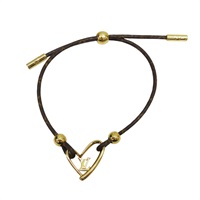 棕色 原花 PVC塗層帆布繩 鍍金愛心墜飾 手環 M8024