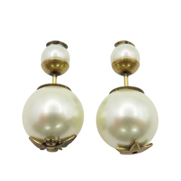 珍珠 金屬 針式耳環【Dior 迪奧】