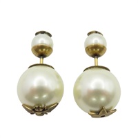 珍珠 金屬 針式耳環【Dior 迪奧】