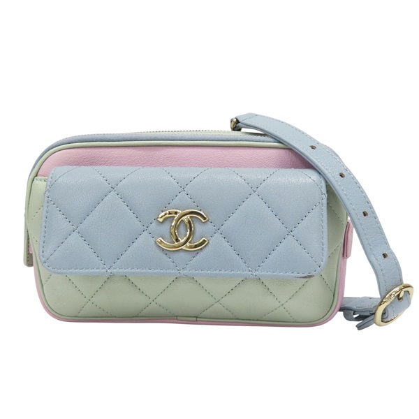 馬卡龍色 牛皮 鍊帶 腰包 金扣【CHANEL 香奈兒】