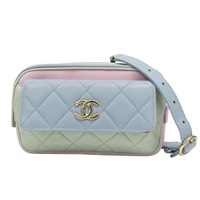 馬卡龍色 牛皮 鍊帶 腰包 金扣【CHANEL 香奈兒】