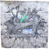 灰色 La Vallee de Cristal 絲綢 絲巾 90*90【HERMES 愛馬仕】