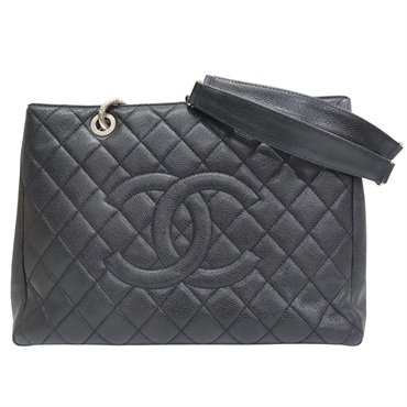 黑色 菱格紋 荔枝紋 牛皮 GST 肩背包 銀扣【CHANEL 香奈兒】 A50995