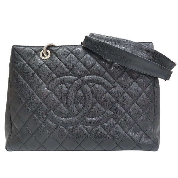 黑色 菱格紋 荔枝紋 牛皮 GST 肩背包 銀扣【CHANEL 香奈兒】 A50995