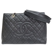 黑色 菱格紋 荔枝紋 牛皮 GST 肩背包 銀扣【CHANEL 香奈兒】 A50995