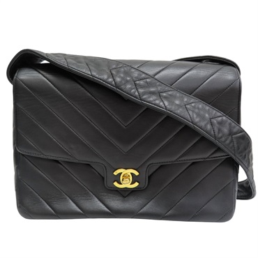 黑色 羊皮 Vintage 肩背包 金釦 (染色)【CHANEL 香奈兒】