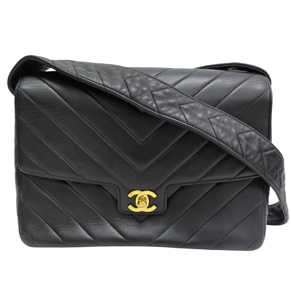 黑色 羊皮 Vintage 肩背包 金釦 (染色)【CHANEL 香奈兒】