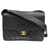 黑色 羊皮 Vintage 肩背包 金釦 (染色)【CHANEL 香奈兒】