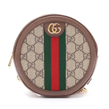 GUCCI 古馳 Ophidia Round 圓餅包 後背包 烏木色PVC塗層帆布 牛皮飾邊 598661 598661