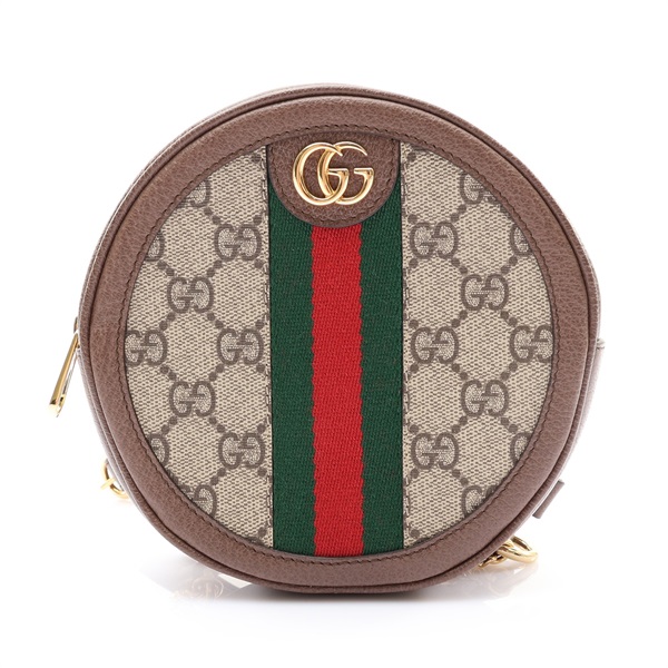 GUCCI 古馳 Ophidia Round 圓餅包 後背包 烏木色PVC塗層帆布 牛皮飾邊 598661 598661