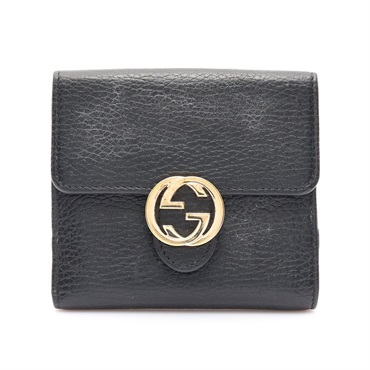 GUCCI 古馳 Interlocking G 二折短夾 黑色牛皮 615523