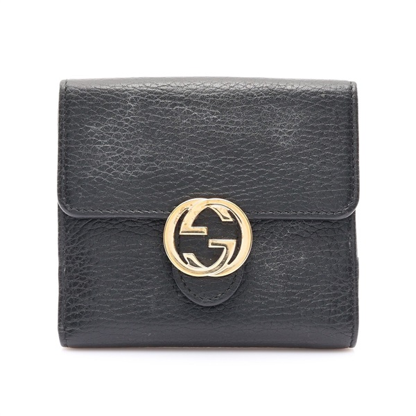GUCCI 古馳 Interlocking G 二折短夾 黑色牛皮 615523