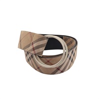 BURBERRY 巴寶莉 皮帶 90cm 棕色 格紋帆布 黑色牛皮