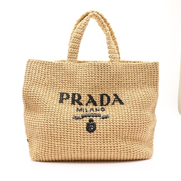 PRADA 普拉達 藤編包 手提包 米色 拉菲亞草 1BG392 1BG392
