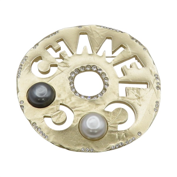 CO CO CHANEL 珍珠 水鑽 圓牌胸針