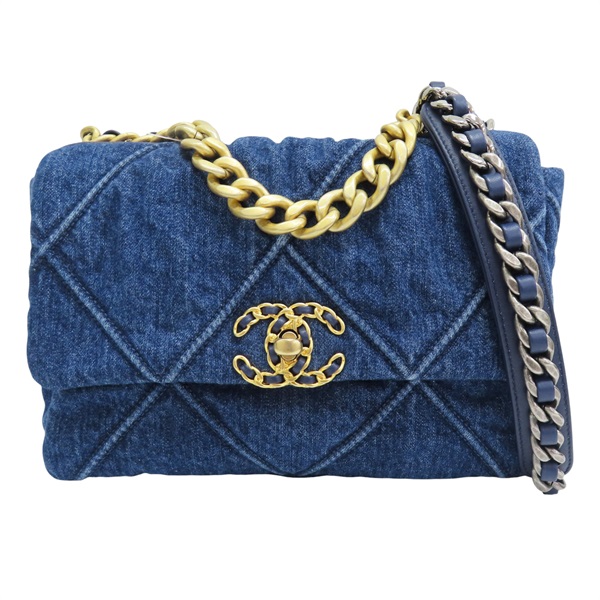 藍色 單寧布 19 26cm 鍊帶 肩背包【CHANEL 香奈兒】 AS1160