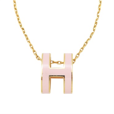 粉色琺瑯 金色鍍金 Pop H墜飾 項鍊【HERMES 愛馬仕】