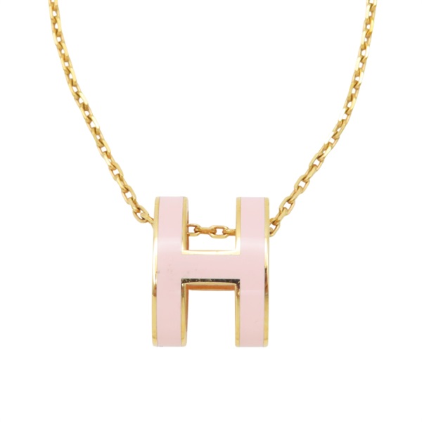 粉色琺瑯 金色鍍金 Pop H墜飾 項鍊【HERMES 愛馬仕】