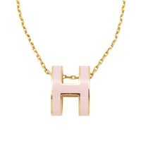 粉色琺瑯 金色鍍金 Pop H墜飾 項鍊【HERMES 愛馬仕】