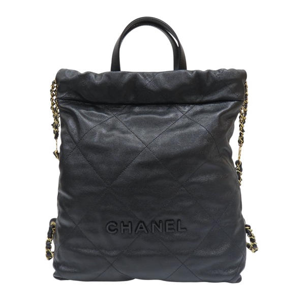 黑色 荔枝紋牛皮 22 後背包【CHANEL 香奈兒】 AS3859