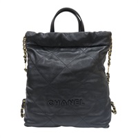 黑色 荔枝紋牛皮 22 後背包【CHANEL 香奈兒】 AS3859