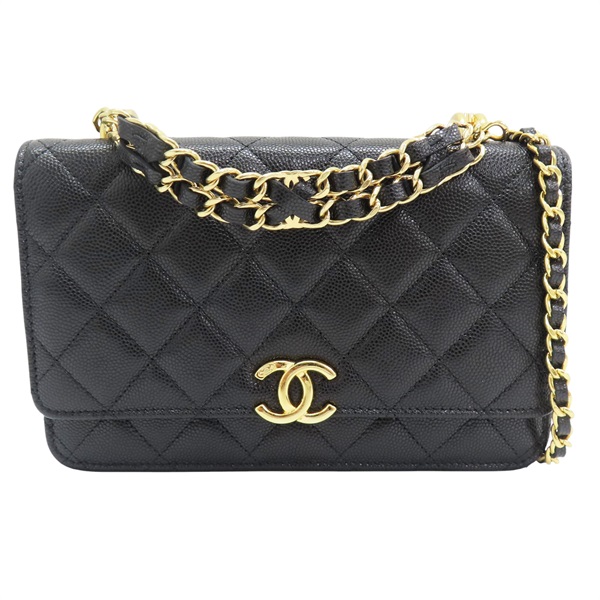 黑色 菱格紋 荔枝牛皮 提把 WOC 鍊帶 肩背包 金釦【CHANEL 香奈兒】