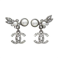 黑色金屬 花朵 雙C 水晶 耳環【CHANEL 香奈兒】