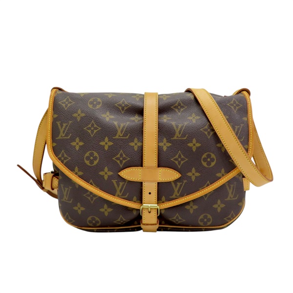 棕色 原花帆布 Saumur 30 肩背包【LOUIS VUITTON LV 路易威登】 M42256