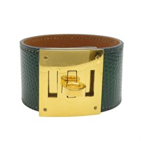 綠色 蜥蜴皮 Kelly Dog 手環 A刻 金扣【HERMES 愛馬仕】