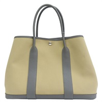 卡其色帆布/灰色牛皮 Garden Party 36 手提包 U刻【HERMES 愛馬仕】
