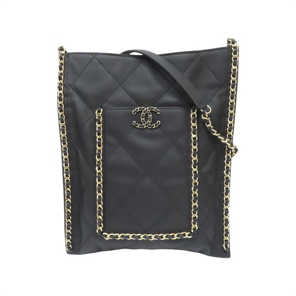 黑色 菱格紋牛皮 鏈帶 肩背包【CHANEL 香奈兒】