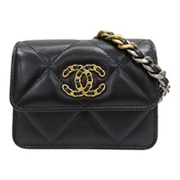 黑色 菱格紋牛皮 CHANEL 19 迷你鏈條包 肩背包【CHANEL 香奈兒】